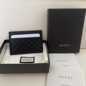 New GUCCI GG Microguccisima LEATHER CARD HOLDER Black $500